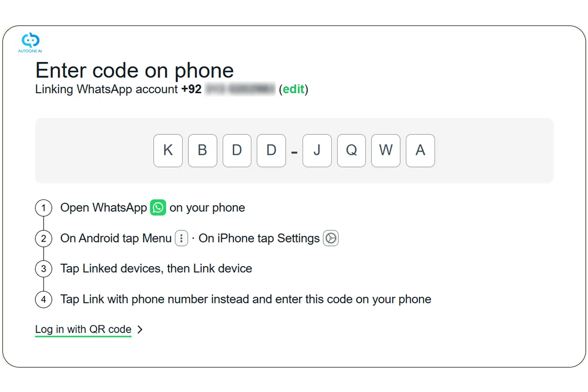 Enter the code appearing on screen on your WhatsApp mobile